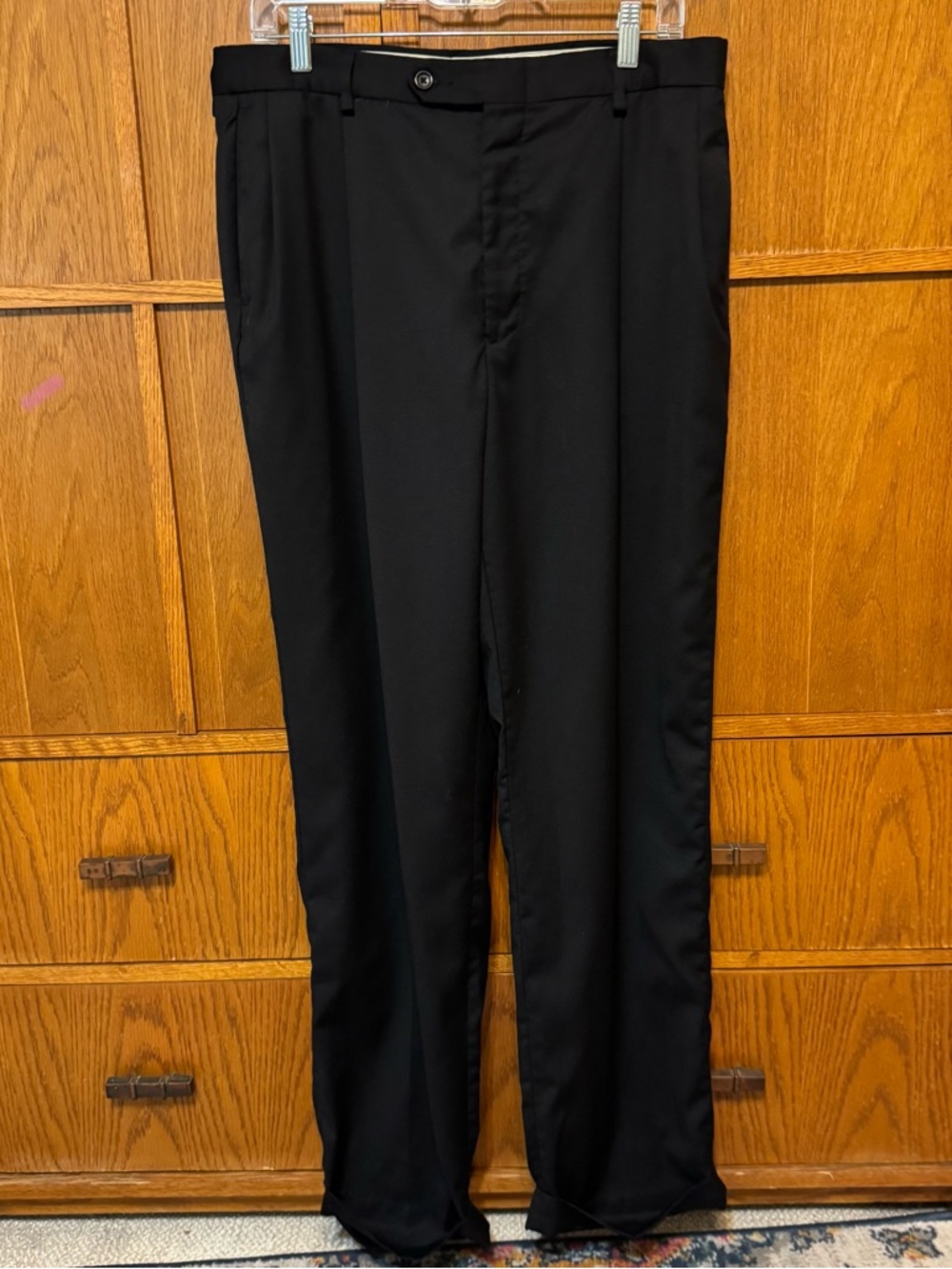 Nautica Men’s 100% Wool Dress Pants 34x32 Black Flat Front Cuffed Classic Fit